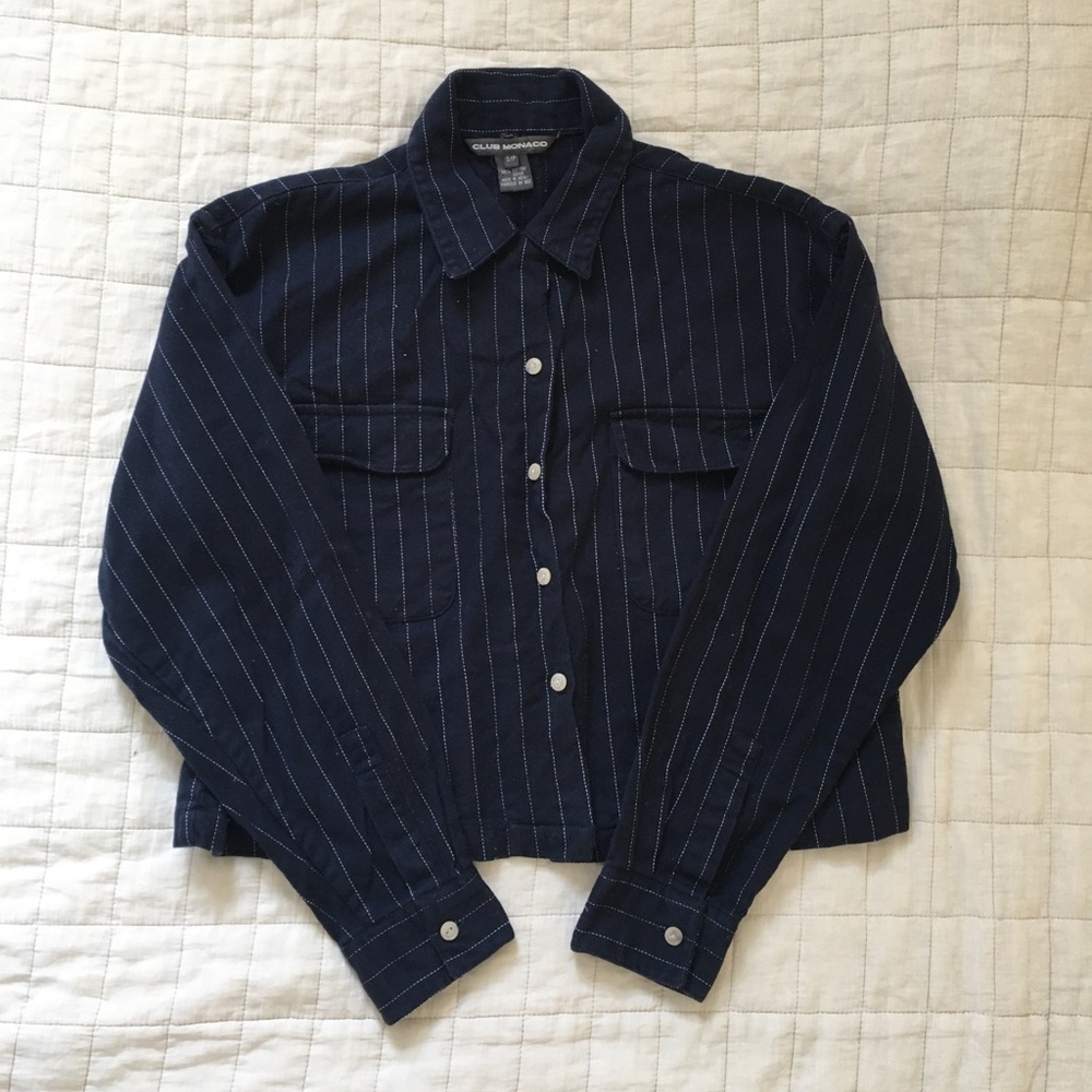 CLUB MONACO pinstripe cropped blouse